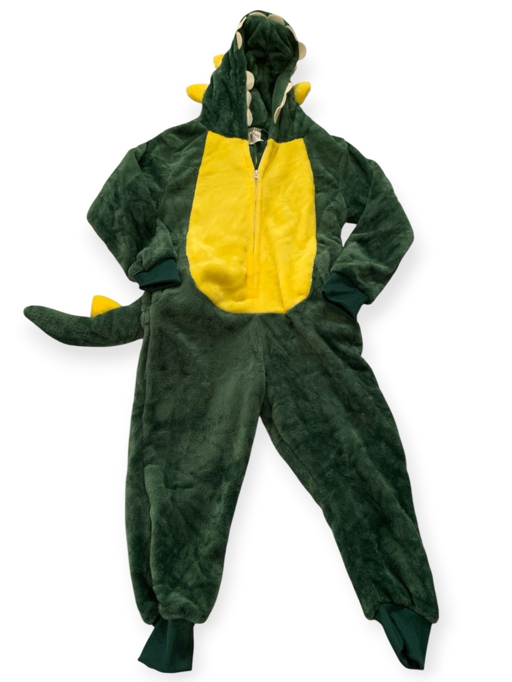 Kids Green & Yellow Dinosaur Hooded One-Piece